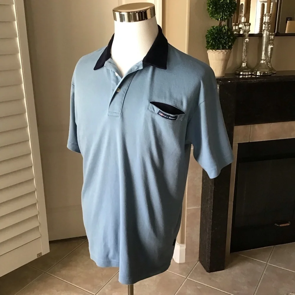 Ralph Lauren Polo Sport Shirt Men’s Large Vintage Blue All Cotton Soft Knit